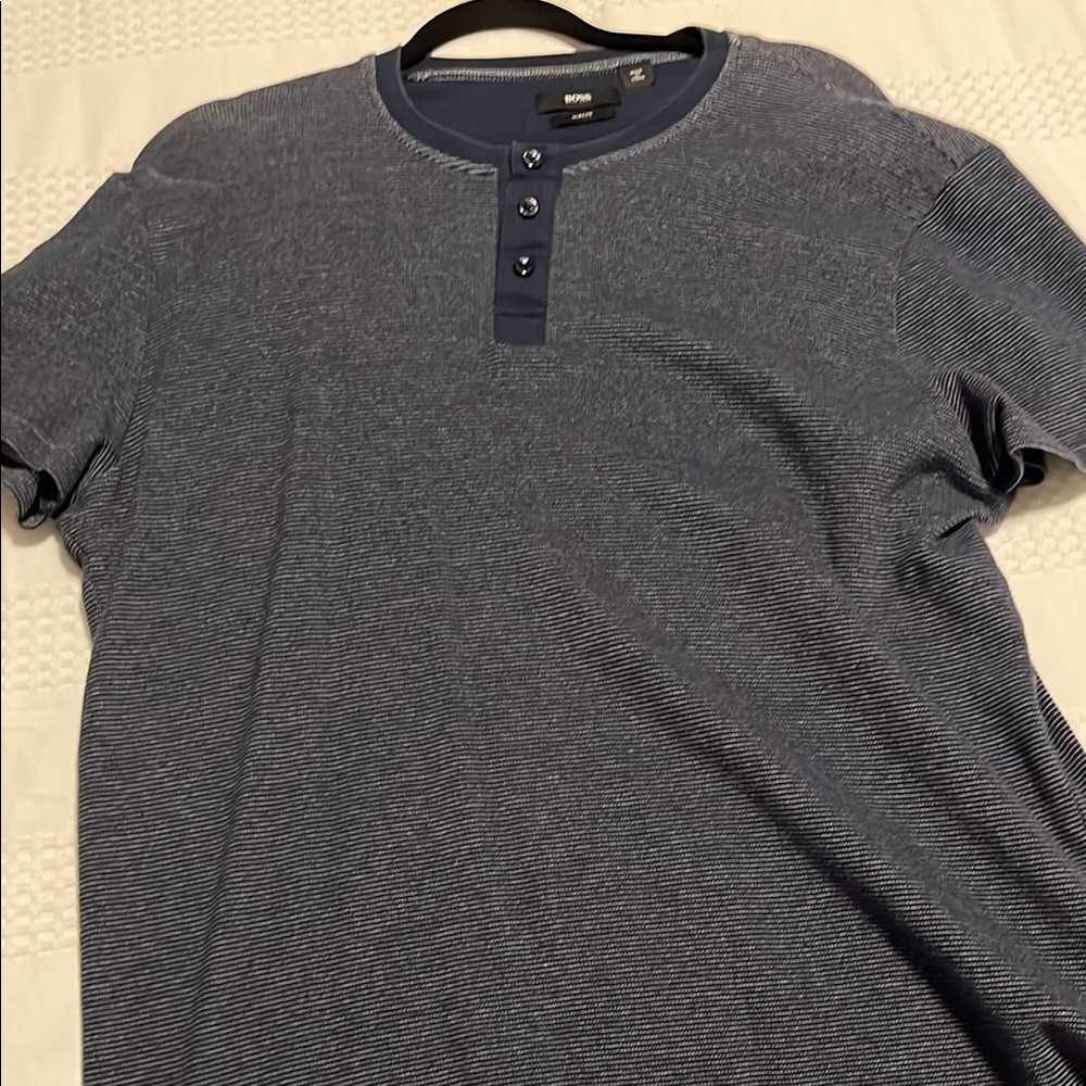BOSS Men's Blue Henley Shirt